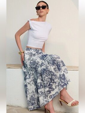 NWT Commense toile de jouy tiered maxi skirt